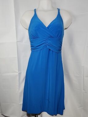 Blue Spaghetti Strap V-Neck Summer Dress (Stain)